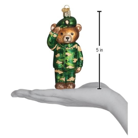 Army Bear Glass Ornament - Picture 3 of 3